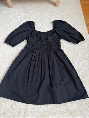 Faithfull the Brand - Black Smocked Puff-Sleeve Kids Dress